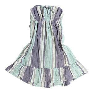 Y2K BUM EQUIPMENT women's blue striped flowy strapless beach dress, M.